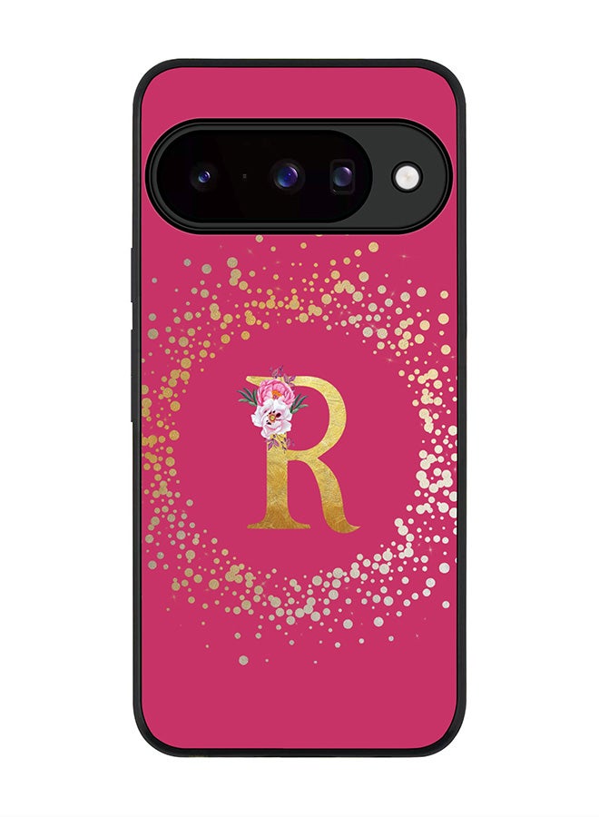 For Google Pixel 10 Case,Slim fit Camera Protection, Shockproof Thin Phone cover  - Custom Monogram Floral - R ( Deep Pink )
